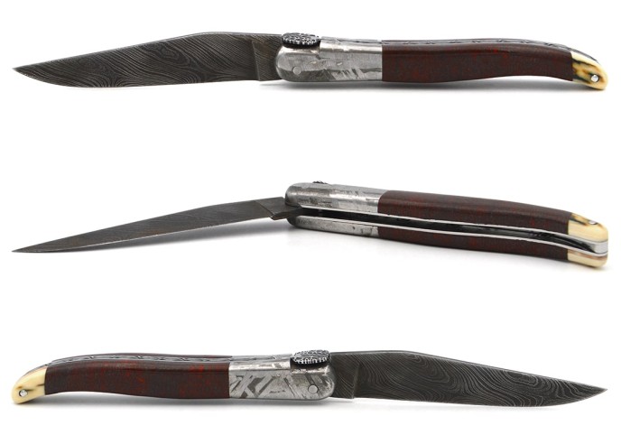 Laguiole knife 12 cm in meteorite, dinosaur bone and mammoth ivory