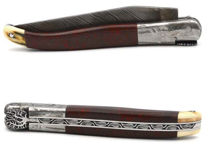Laguiole knife 12 cm in meteorite, dinosaur bone and mammoth ivory