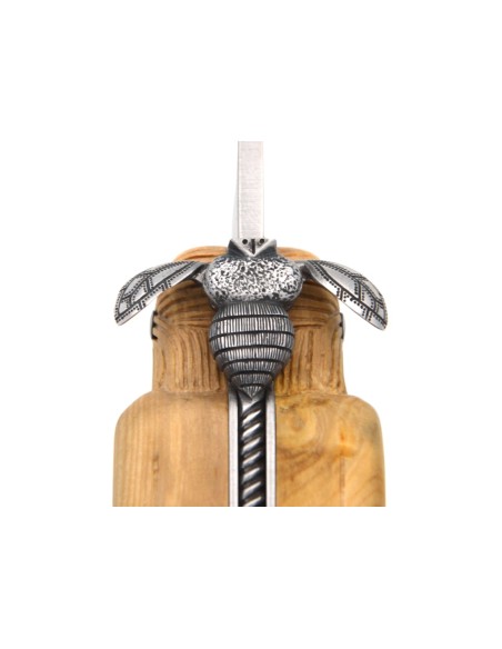 Laguiole folding knife 12 cm, sculpted boxwood handle, mechanical bee