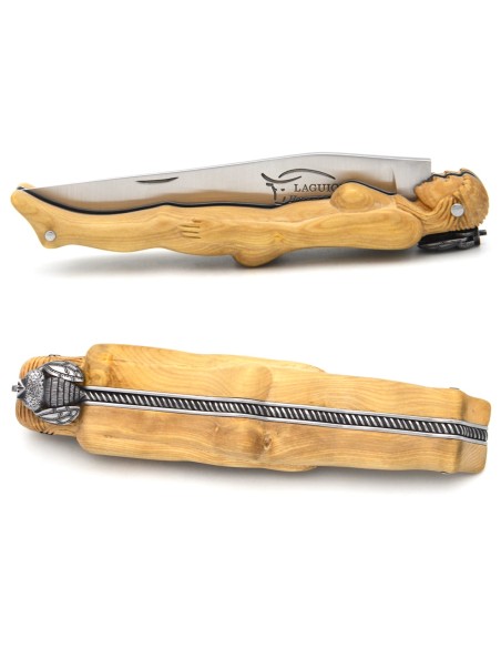 Laguiole Klappmesser 12 cm, geschnitzter Griff aus Buchsbaumholz, mechanische Biene