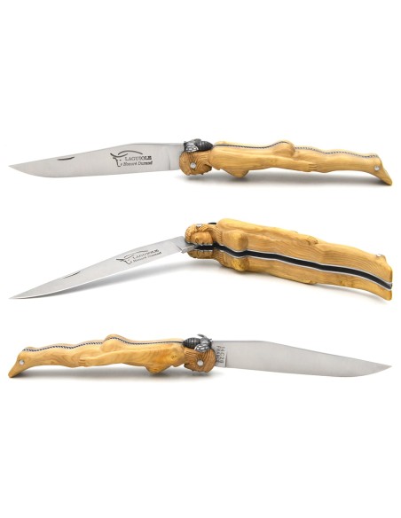 Laguiole folding knife 12 cm, sculpted boxwood handle, mechanical bee