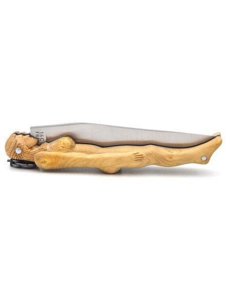 Laguiole pliant 12 cm, manche sculpté en buis, abeille mécanique