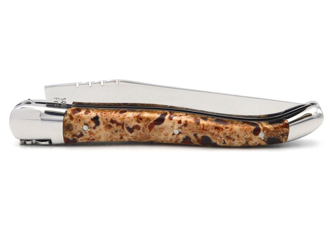 Laguiole pocket knife, 12 cm, red lava stone handle, forged bee