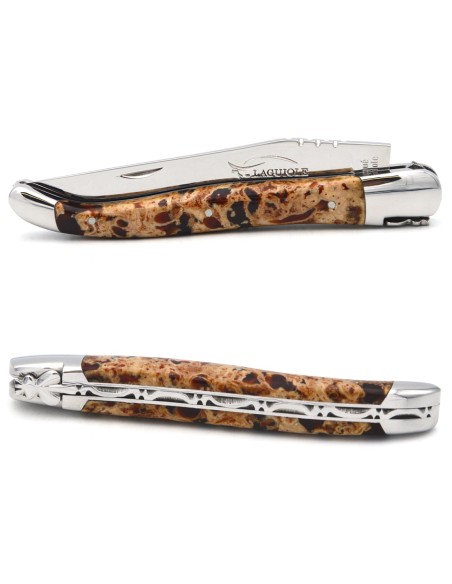 Laguiole 12cm, Griff aus rotem Lavastein, Geschmiedete Biene
