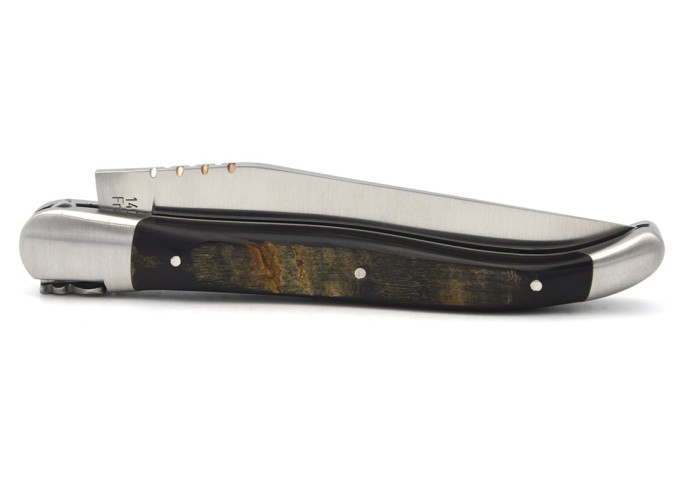 Laguiole pliant abeille forgée, 12 cm, manche en corne de buffle