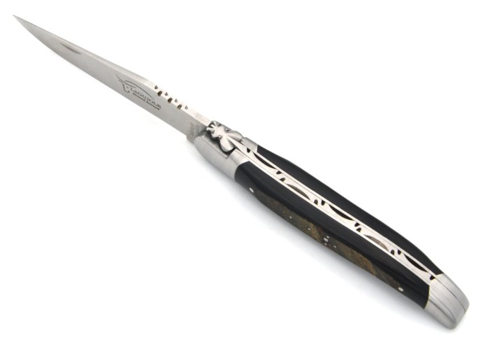 Laguiole pliant abeille forgée, 12 cm, manche en corne de buffle