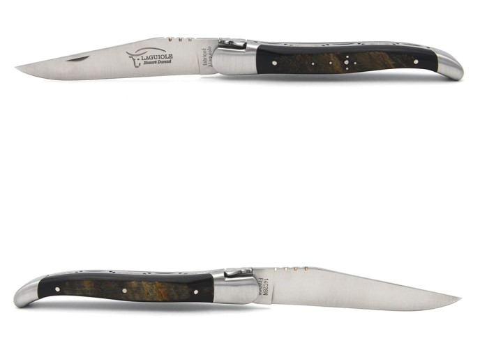 Laguiole pliant abeille forgée, 12 cm, manche en corne de buffle