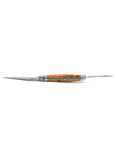 Laguiole knife, 12 cm, Lys flower, blade and awl, juniper handle