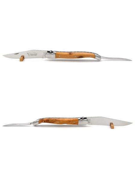 Laguiole knife, 12 cm, Lys flower, blade and awl, juniper handle