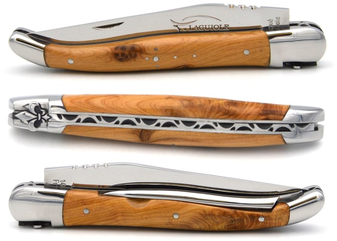 Laguiole 12cm, Lilie, Klinge und Dorn, Griff aus Wacholderholz