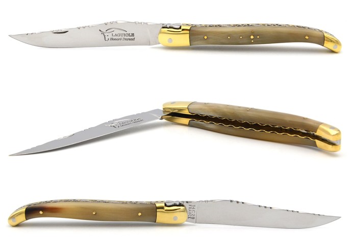 Laguiole pliant, 13 cm, abeille forgée, manche en pointe de corne