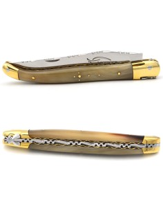 Laguiole pliant, 13 cm, abeille forgée, manche en pointe de corne