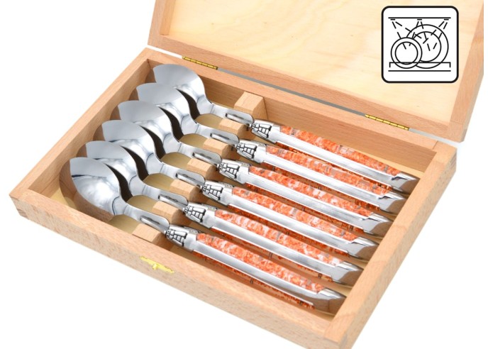 Laguiole soup spoons, copper foil inclusion handle (white background)
