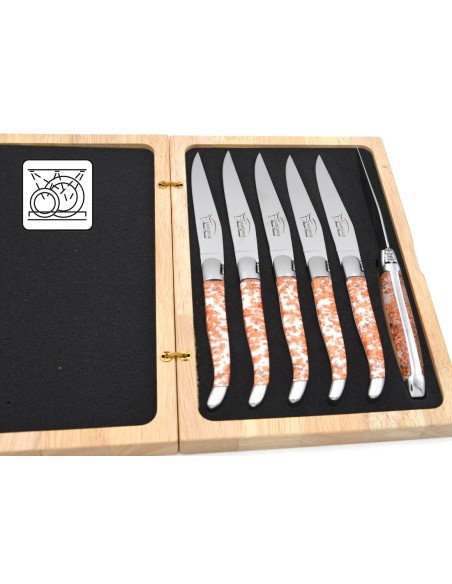 Coffret de couteaux de table de Laguiole, feuille de cuivre en inclusion