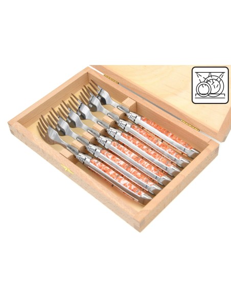 Coffret de fourchettes de table Laguiole, manche feuille de cuivre en inclusion