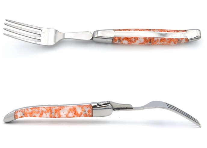 Coffret de fourchettes de table Laguiole, manche feuille de cuivre en inclusion