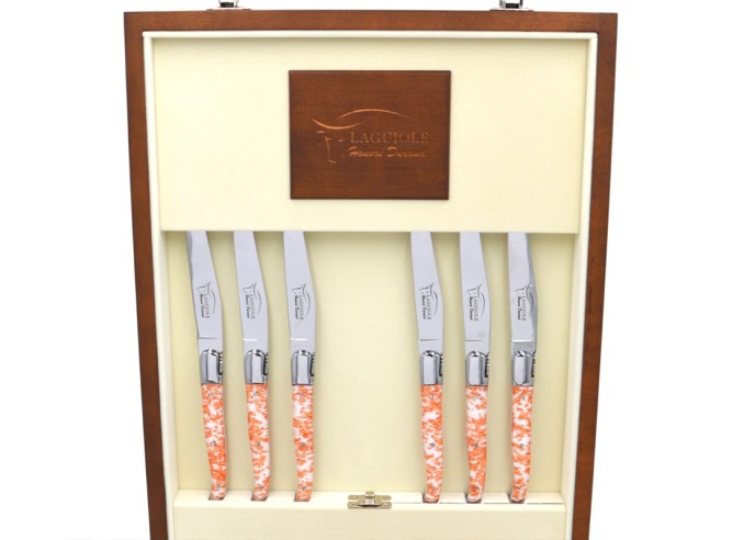 Laguiole 24 pieces cutlery set, copper foil inclusion handle