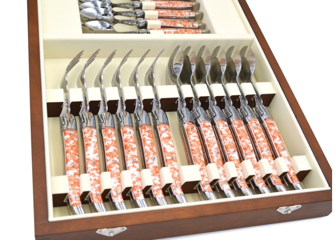 Laguiole 24 pieces cutlery set, copper foil inclusion handle