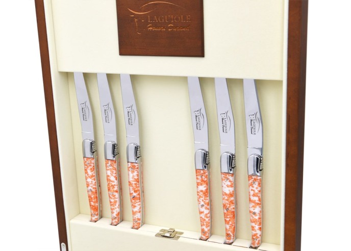 Laguiole 24 pieces cutlery set, copper foil inclusion handle