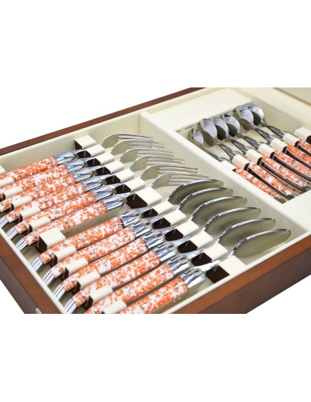 Laguiole 24 pieces cutlery set, copper foil inclusion handle