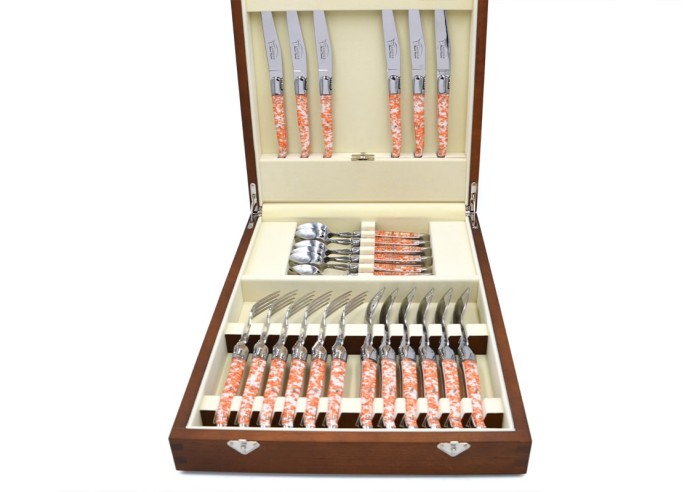 Laguiole 24 pieces cutlery set, copper foil inclusion handle