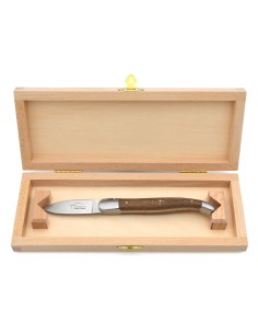 Laguiole oyster knife with matt stainless steel bolsters. Walnut handle 2