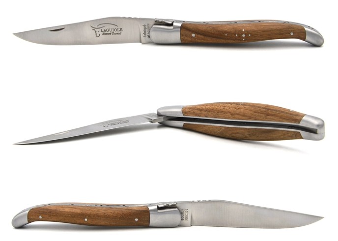 Laguiole pocket knife, 12 cm, forged bee, walnut wide handle