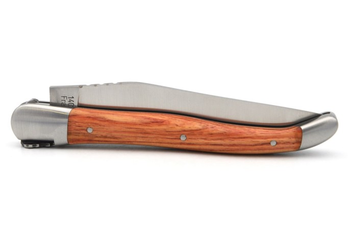 Laguiole pliant 12 cm en bois de rose, motif rose, lame seule
