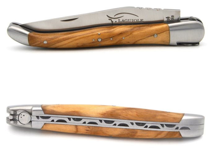 Laguiole pliant 12 cm en olivier, abeille bowling, lame seule