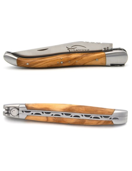 Laguiole pocket knife, 12 cm, bowling motif, olive wood