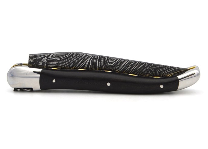 Laguiole in ebony, classic forged bee n°2, damascus blade, double plates