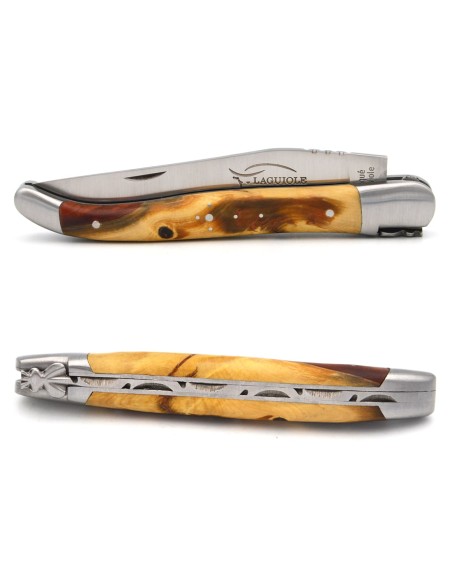 Laguiole pliant 12 cm, manche MBR - Buis / Résine marron