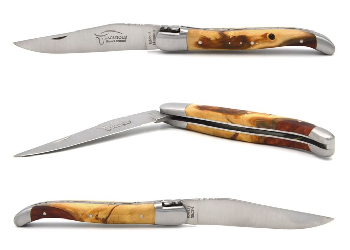 Laguiole messer 12cm, Griff aus Hybridholz Buchsbaum / Braunes Harz