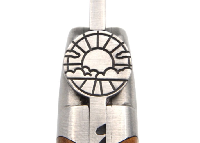 Laguiole pocket knife, 12 cm, bee with sun motif, olive wood handle