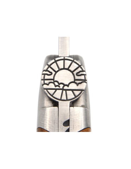 Laguiole Klappmesser 12cm, Biene Sonnenmotiv, Griff aus Olivenholz