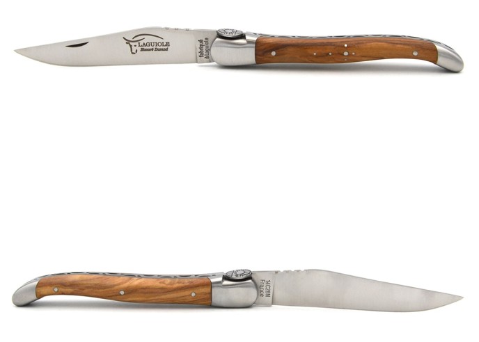 Laguiole pliant 12 cm en olivier, abeille soleil, lame seule