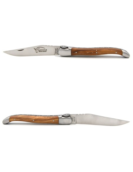 Laguiole pliant 12 cm en olivier, abeille soleil, lame seule