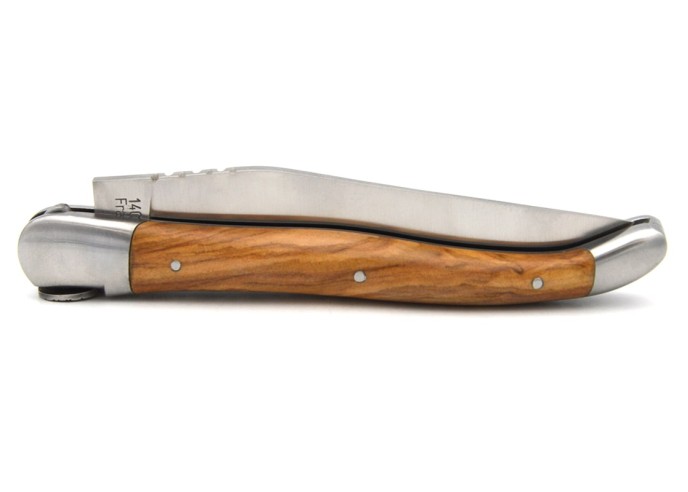 Laguiole Klappmesser 12cm, Biene Sonnenmotiv, Griff aus Olivenholz