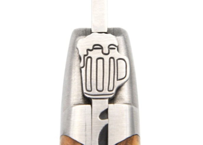Laguiole pocket knife, 12 cm, bee with beer motif, olive wood handle