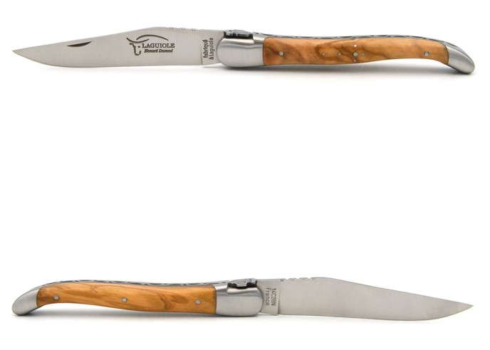 Laguiole pocket knife, 12 cm, bee with beer motif, olive wood handle