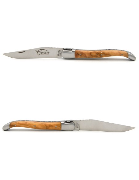 Laguiole pliant 12 cm en olivier, abeille motif bière, lame seule
