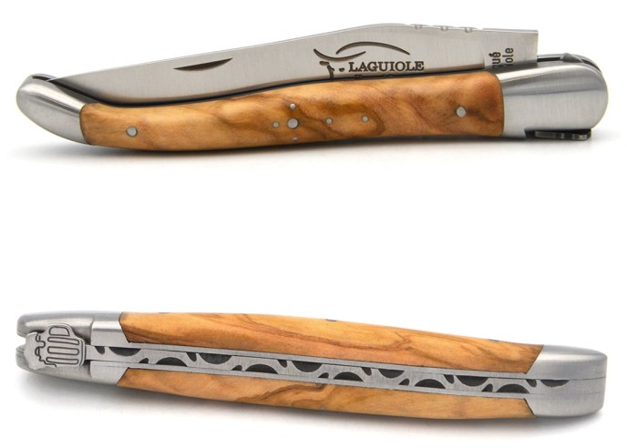 Laguiole Klappmesser 12cm, Biene Biermotiv, Griff aus Olivenholz