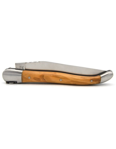 Laguiole pocket knife, 12 cm, bee with beer motif, olive wood handle