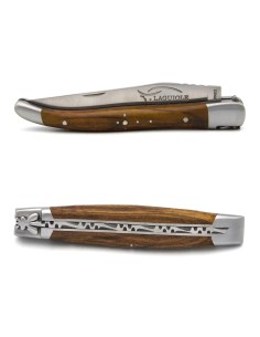 Laguiole pliant, 10cm, abeille forgée, manche bois de pistachier