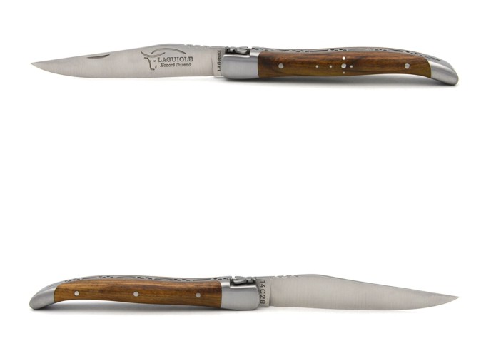 Laguiole pliant, 10cm, abeille forgée, manche bois de pistachier