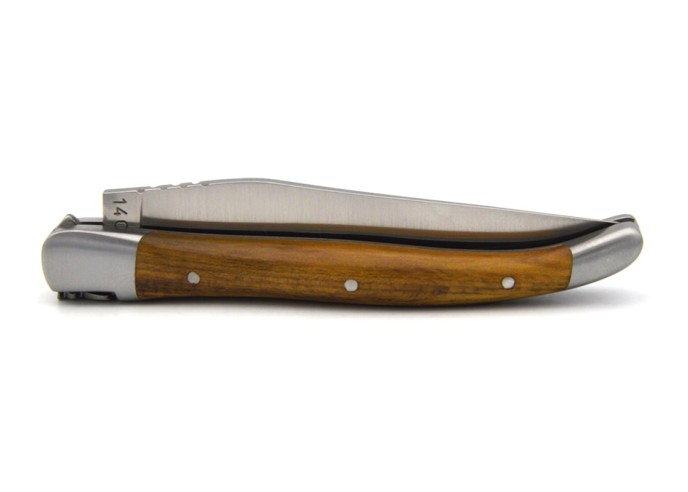 Laguiole pliant, 10cm, abeille forgée, manche bois de pistachier