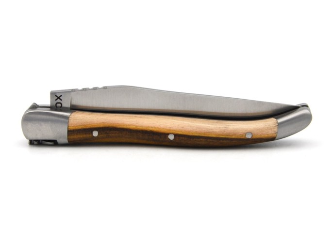 Laguiole pliant 10 cm en pistachier, lame carbone, abeille forgée
