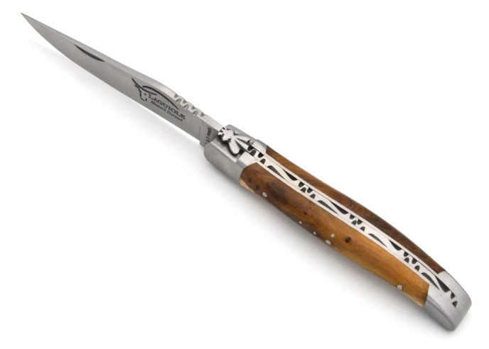 Laguiole Klappmesser 10cm, Carbonstahl Klinge, Griff aus Pistazienbaum