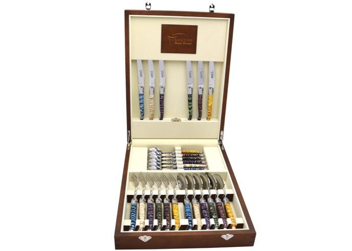 Laguiole 24 pieces cutlery set, wide mammoth molar handles