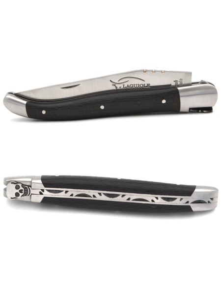 Laguiole pocket knife 12 cm, skull N°3, carbon fiber handle